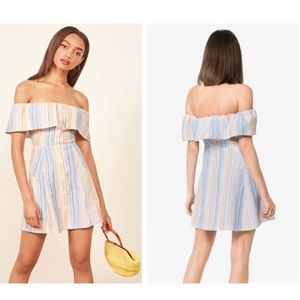 Reformation Landy Off the Shoulder Linen Mini dress Size 0